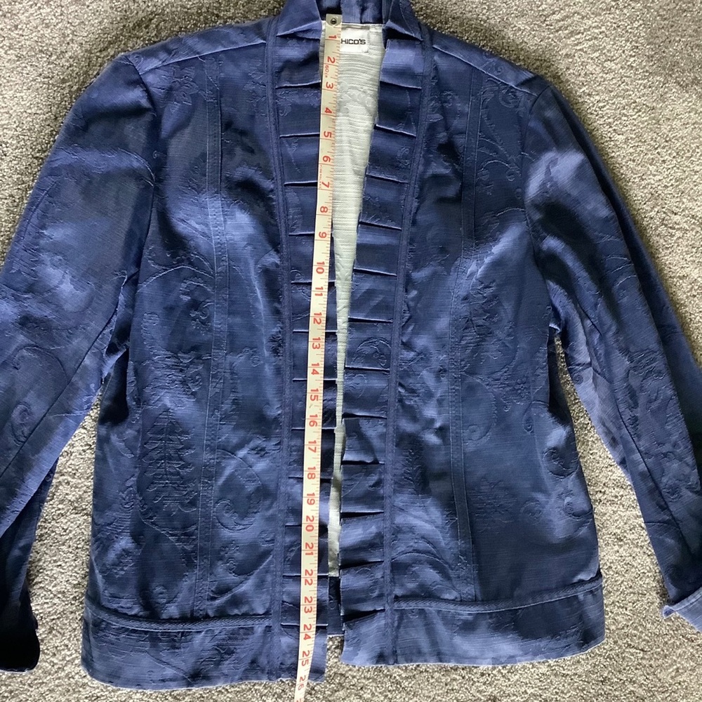 Chico’s Ruffled Jacket Blue Floral Pattern - Picture 5 of 8
